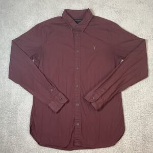 All Saints Shirt Mens S Solid Burgundy Dress Button Up Long Sleeve‎ Logo